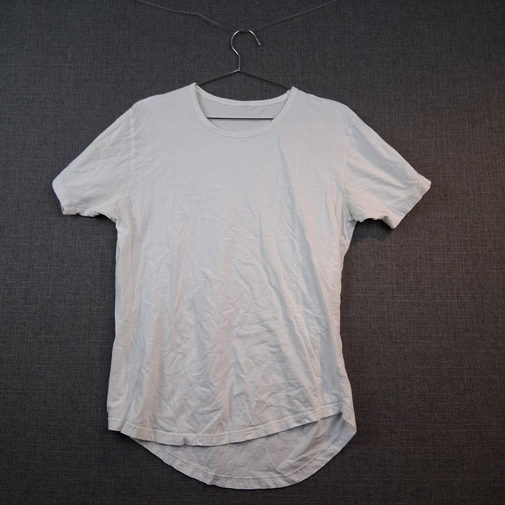 Mens White Curved‎ Hem Short Sleeve Crewneck Cotton Basic T-Shirt